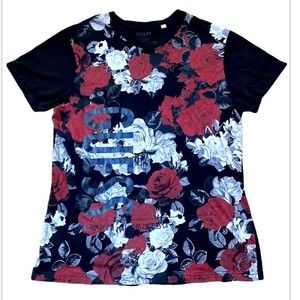 Guess Premium Los Angeles T-Shirt Flowers Black Size L Mens Floral Front